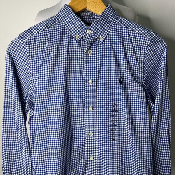 NWT POLO Ralph Lauren Kid's Blue White Checkered Button Down Shirt Size Large - Picture 2 of 9